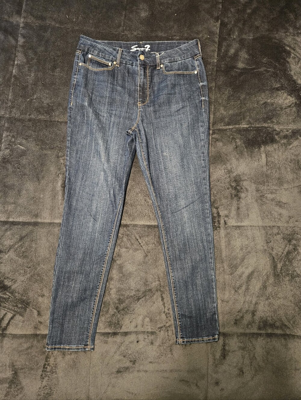 Women's Seven7 Dark Wash Tummyless High Rise Skinny Jeans - Blue - Picture 1 of 8